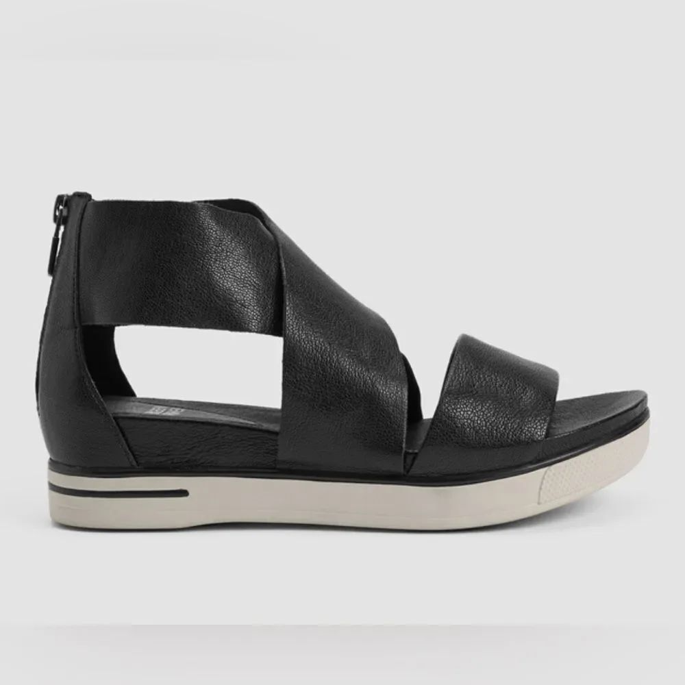 Eileen Fisher Sandals “Tumbled” Black Leather 10